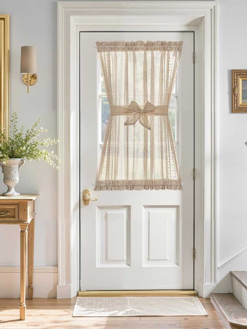 Floral Door Curtain 55x40 Inches Modern Boho 1 Panel White on Beige